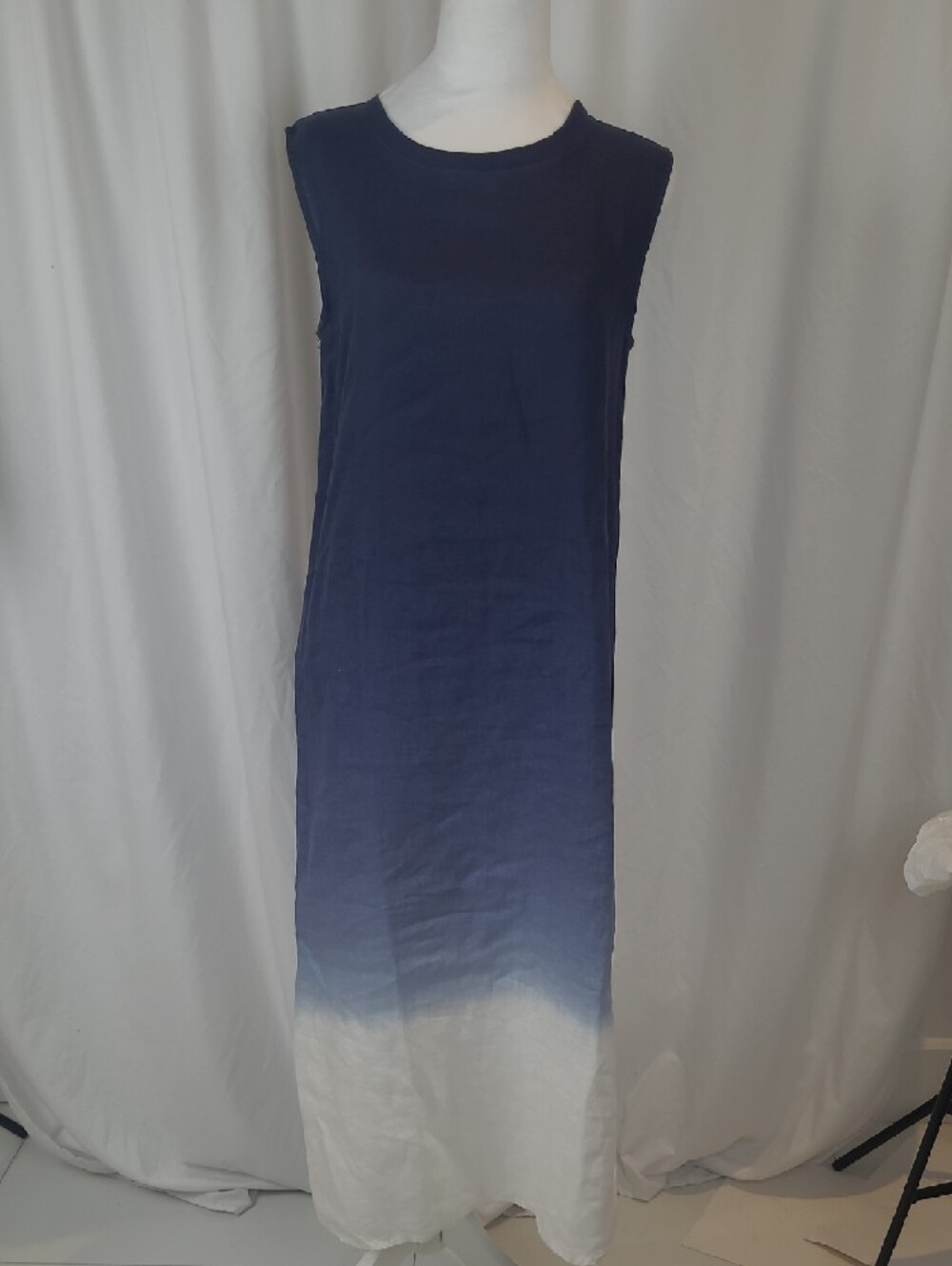 Paraphrase Linen Ombre Maxi Dress Blue White Sleeveless XS